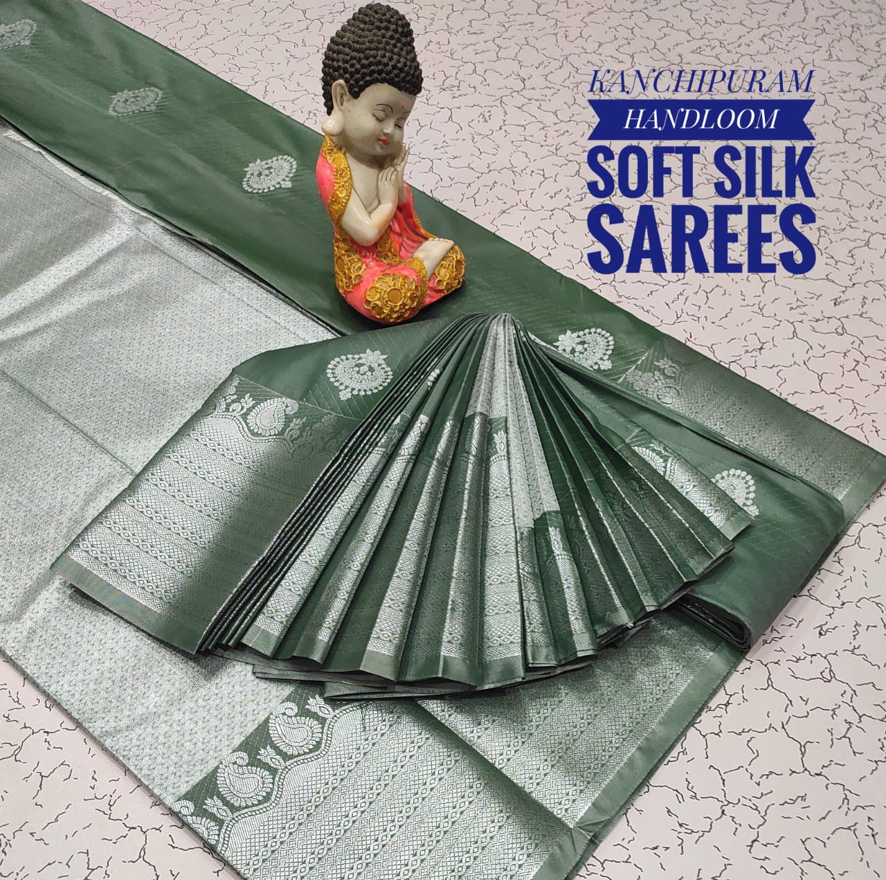 Premium Soft Silk Kanchipuram Saree with Copper Zari border &amp; rich pallu. Unique colors with contrast blouse. Perfect for weddings &amp; festive occasions.
