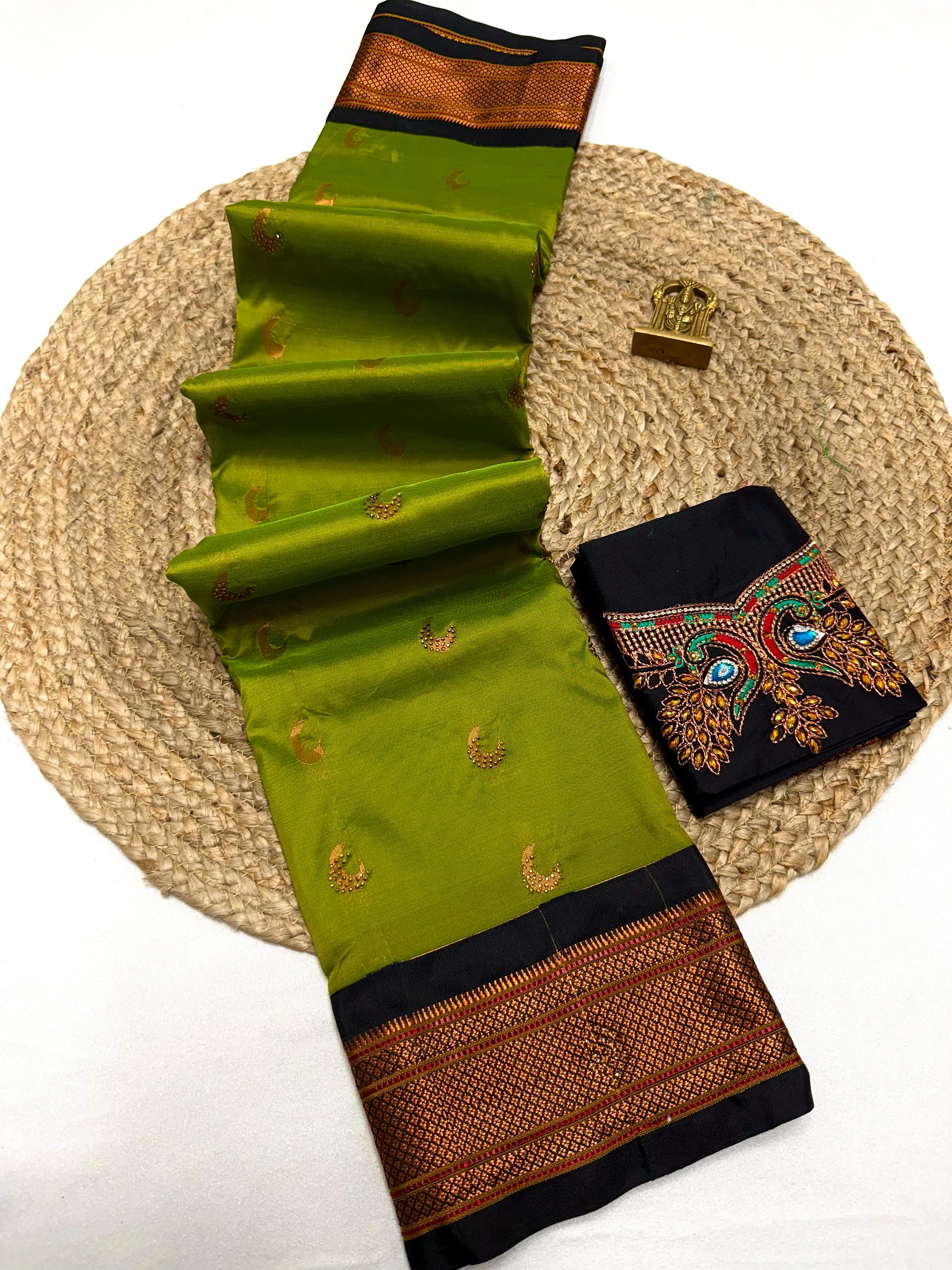 Krushnai Chandrakala Paithani Buttol Allover with Hand Work Embroidery Blouse in Tana Soft Silk