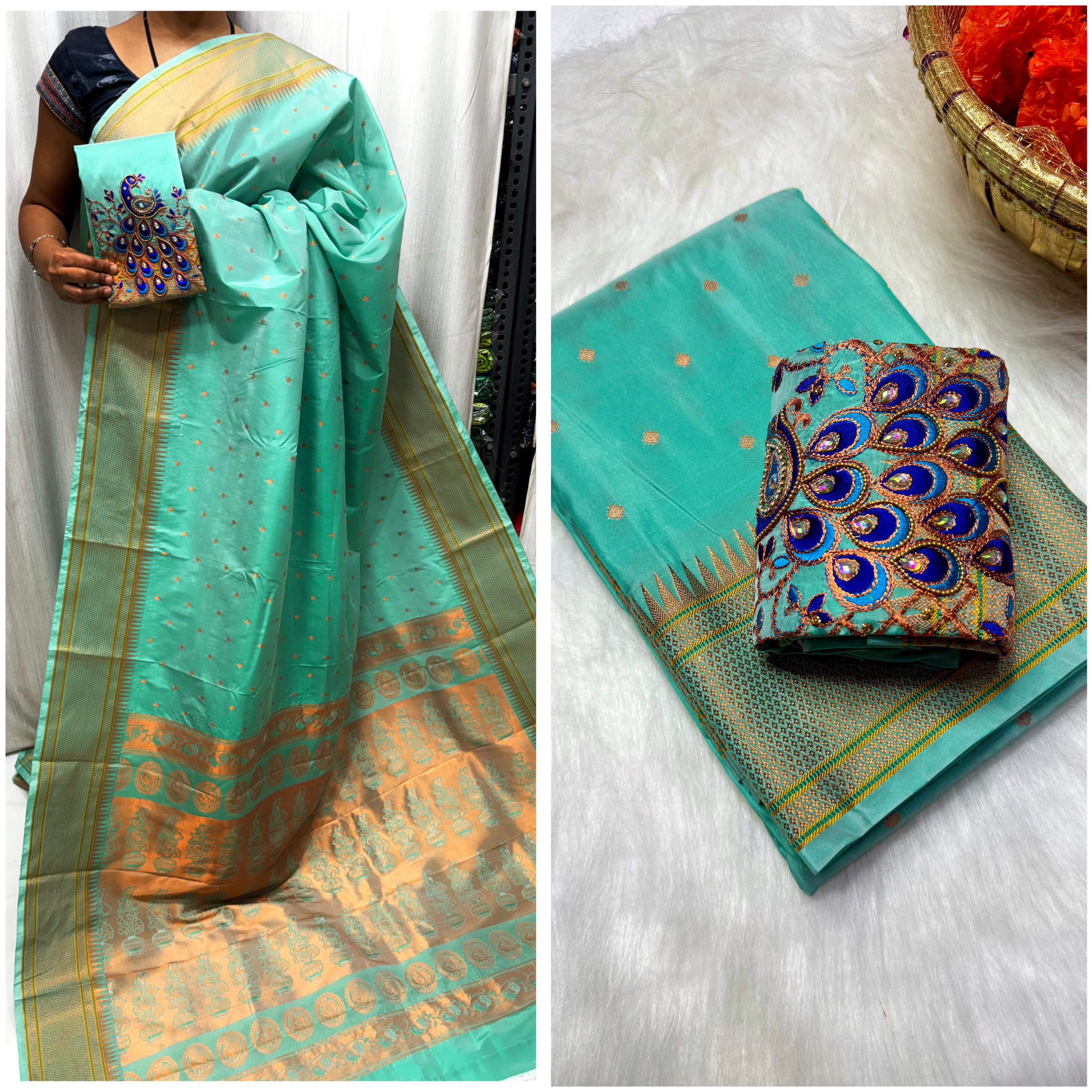 Why You’ll Love It:
This Paithani stands out for its luxurious silk feel, vibrant colors, and intricate artistry—making it an ideal choice for weddings, festive occasions, and traditional celebrations.