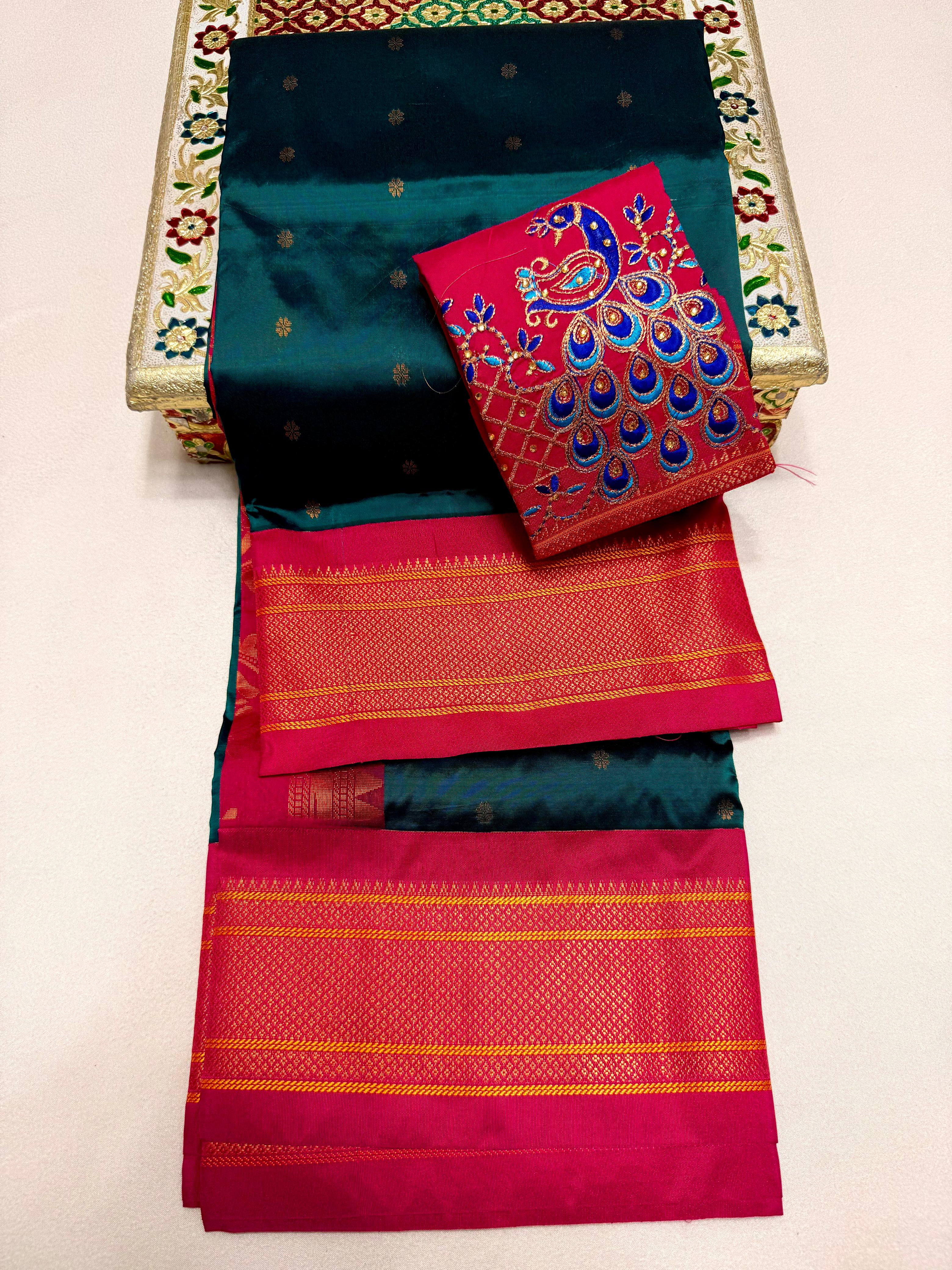 Design Maheshwari Silk PAithani Saree with Aari Work Blouse
