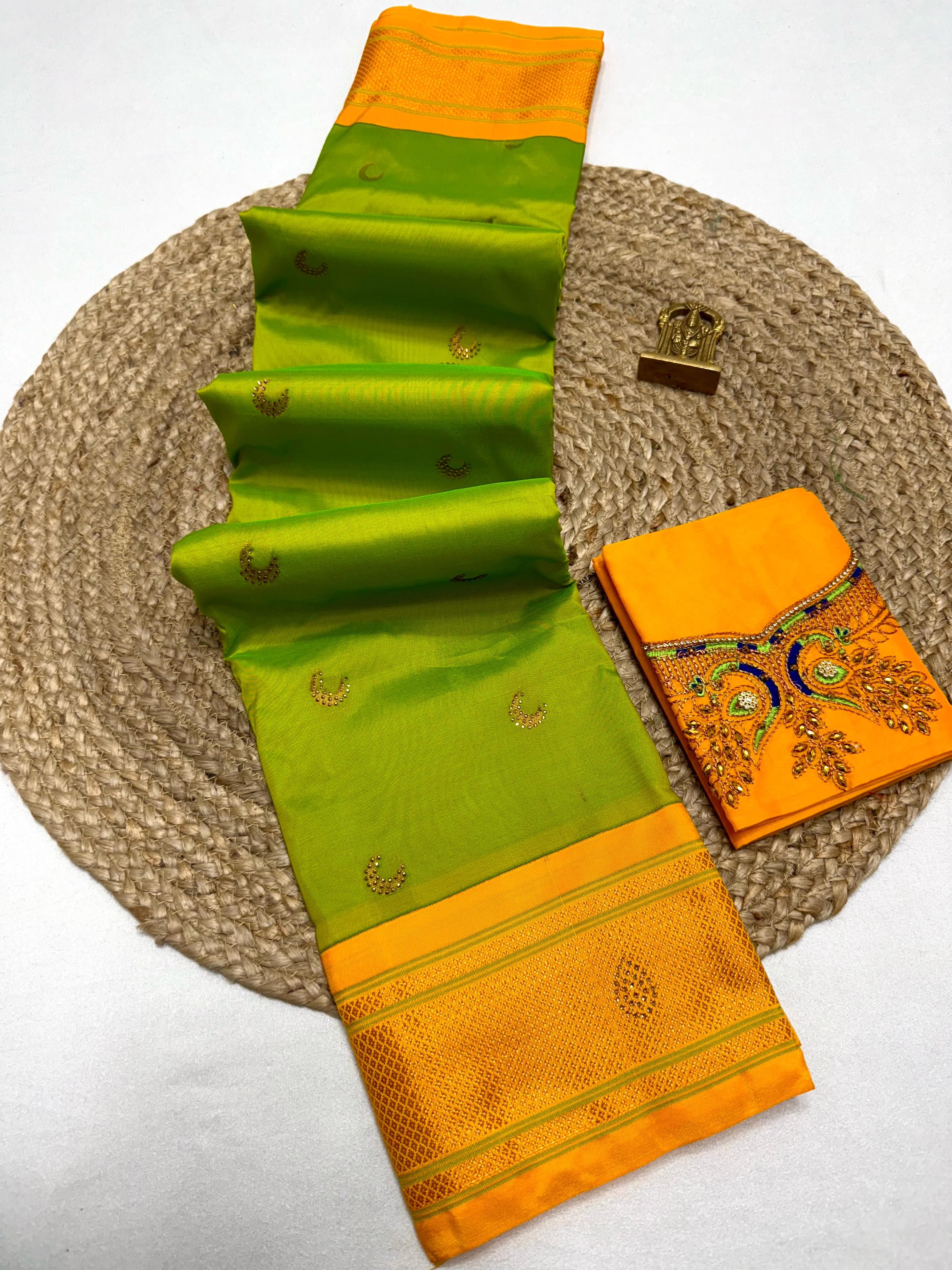 Krushnai Chandrakala Paithani Buttol Allover with Hand Work Embroidery Blouse in Tana Soft Silk