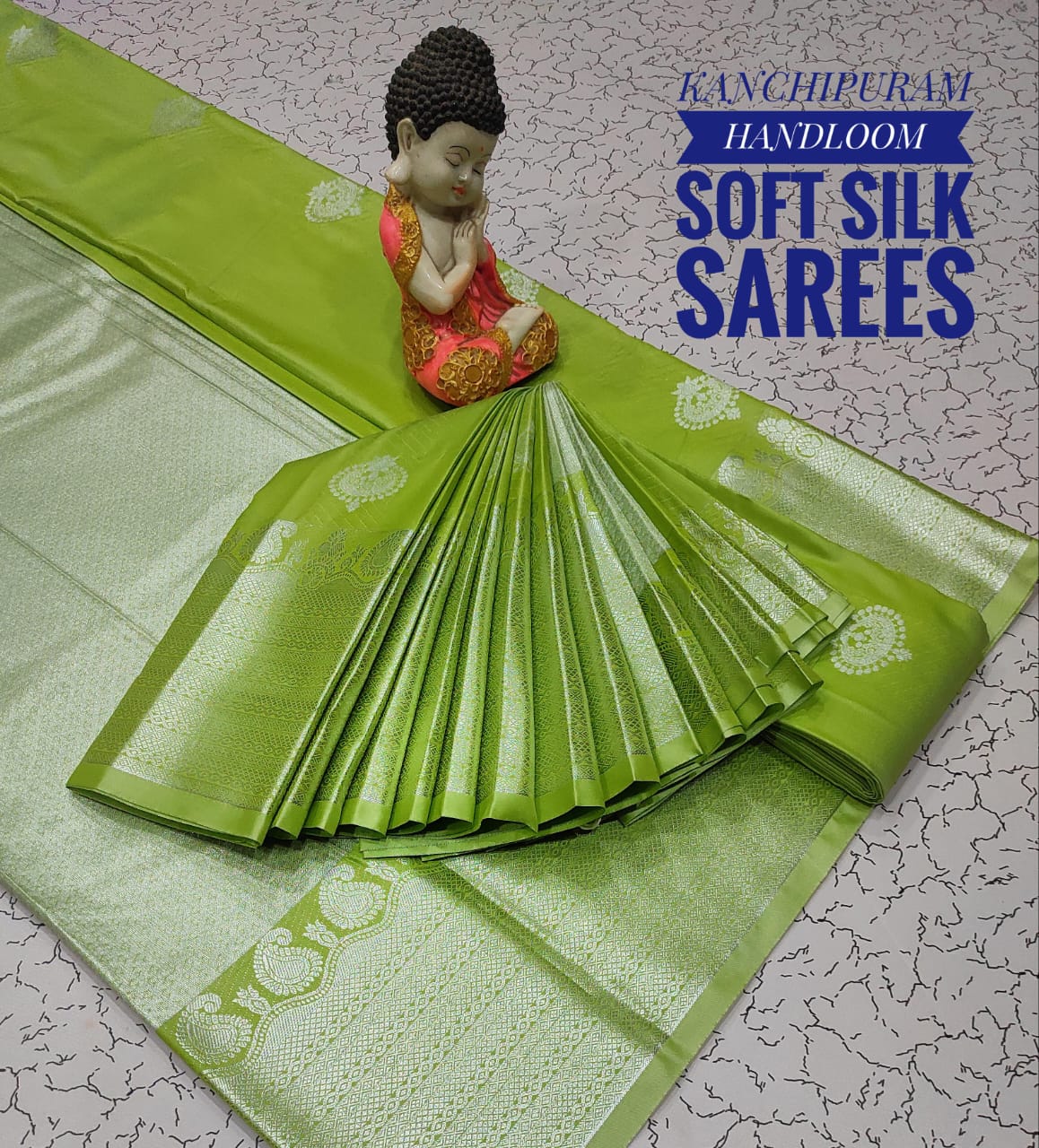 Premium Soft Silk Kanchipuram Saree with Copper Zari border &amp; rich pallu. Unique colors with contrast blouse. Perfect for weddings &amp; festive occasions.