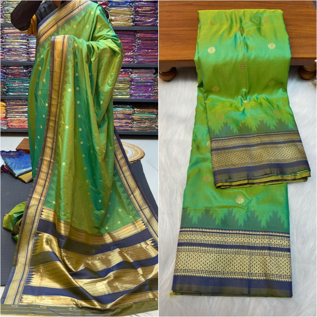 Traditional Pure Silk Erkal Paithani Saree Online-Shop premium Traditional Erkal Paithani Saree in pure silk with intricate buttis, rich Erkal pallu & contrast blouse. Perfect for weddings & festive wear.