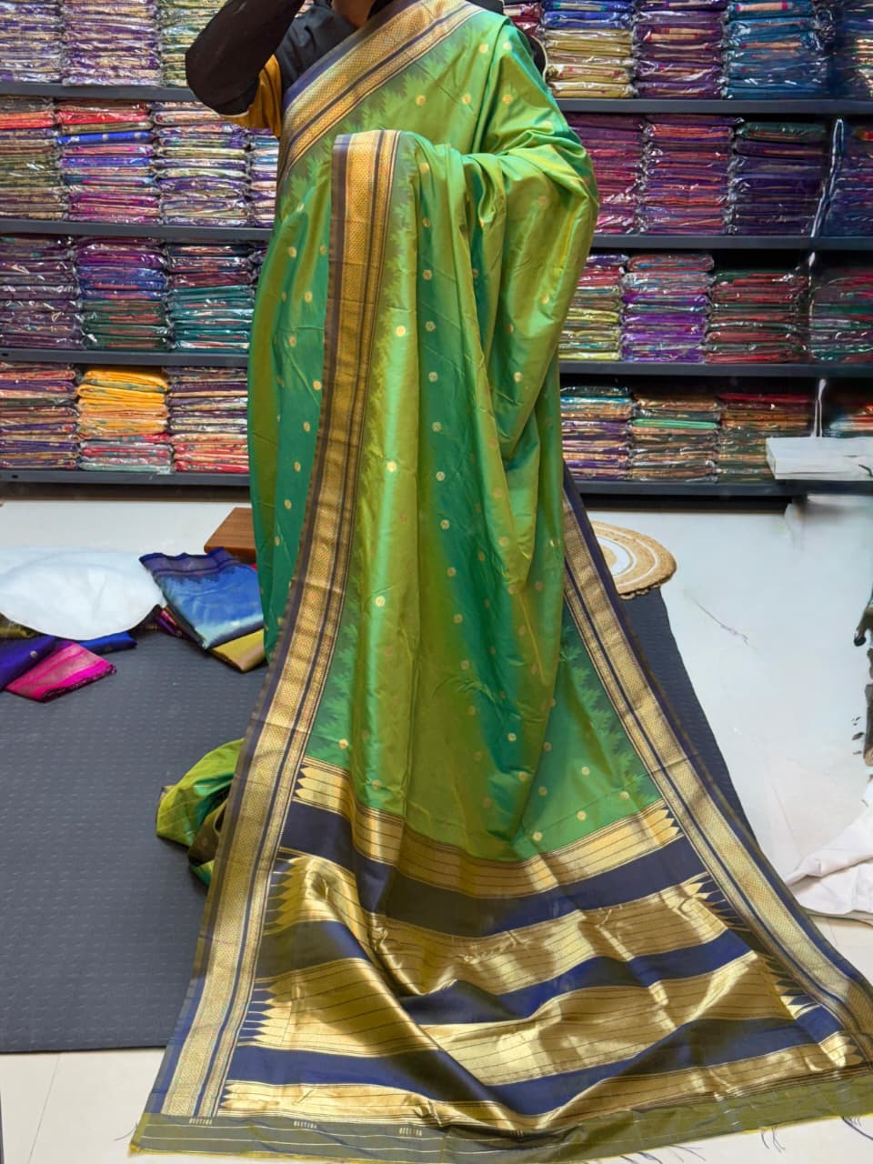 Traditional Pure Silk Erkal Paithani Saree Online-Shop premium Traditional Erkal Paithani Saree in pure silk with intricate buttis, rich Erkal pallu & contrast blouse. Perfect for weddings & festive wear.
