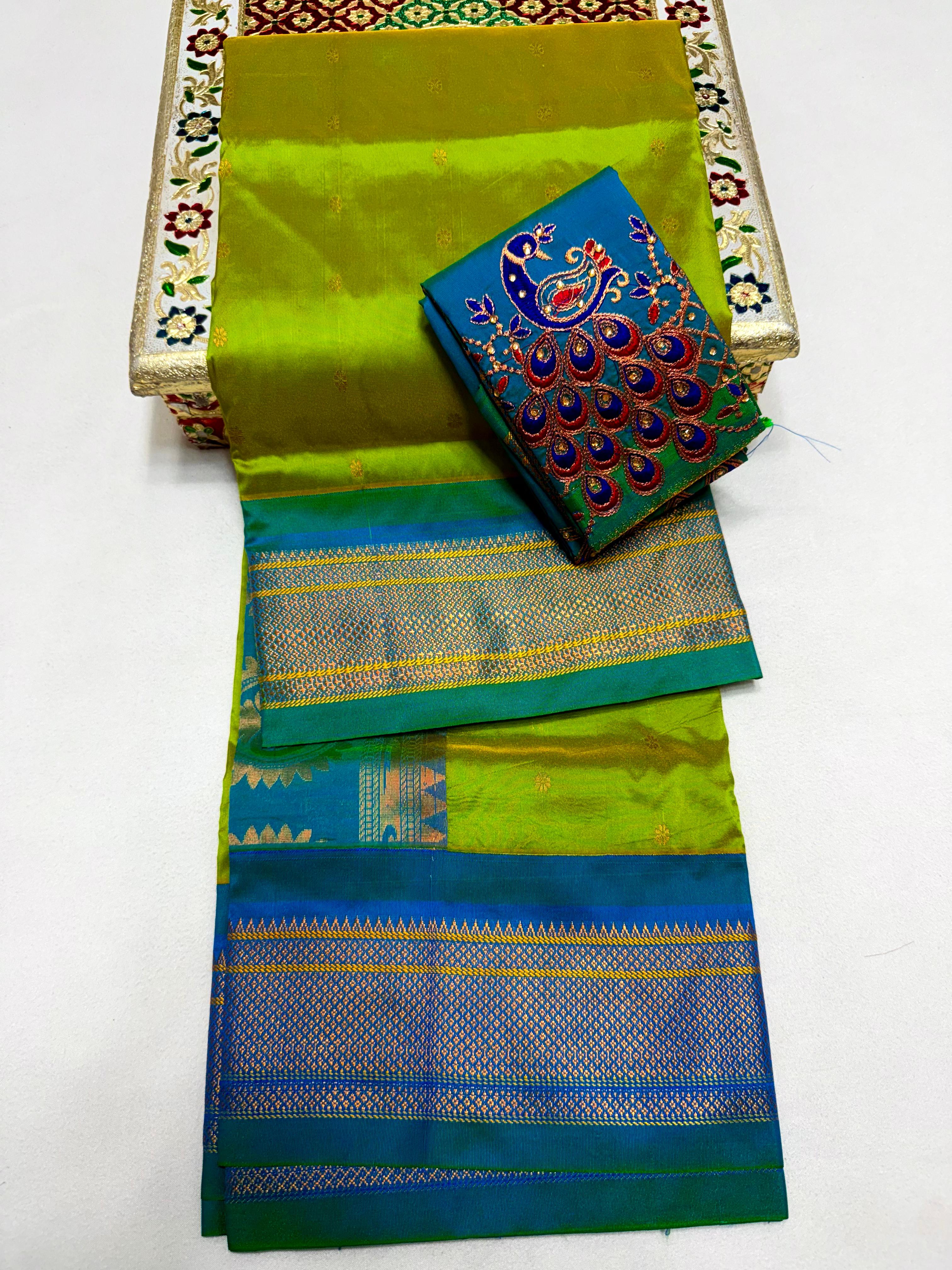 Design Maheshwari Silk PAithani Saree with Aari Work Blouse