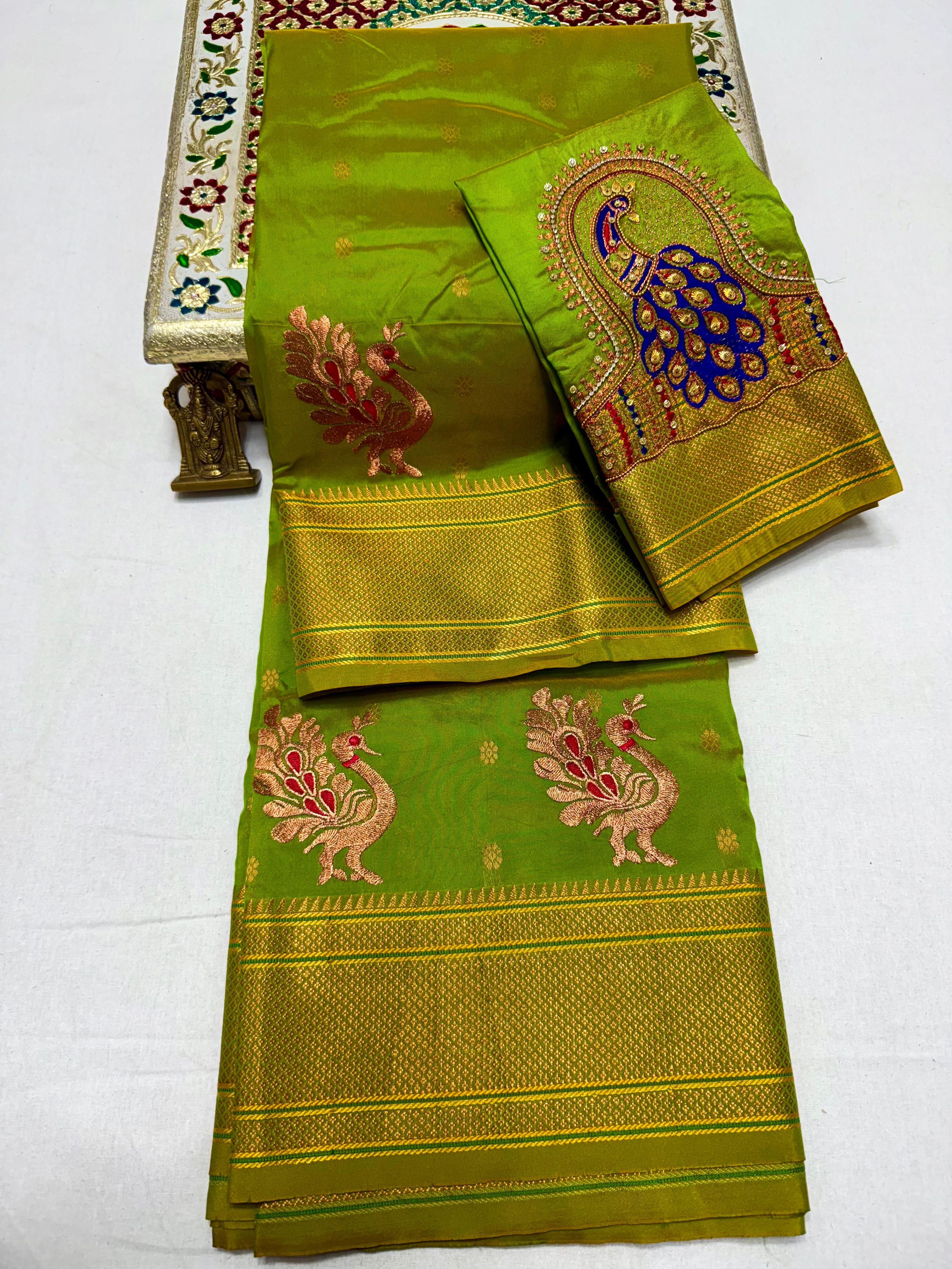 Festive Traditional Pure Handmade Kalanjali Paithani with Aariwork Blouse