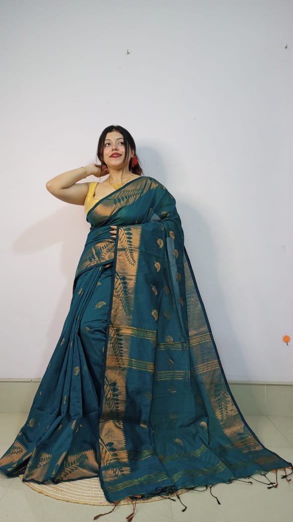 Enhance your ethnic wardrobe with this Soft &amp; Smooth Cotton Silk Handloom Saree, designed to offer the perfect blend of tradition and comfort. Crafted from premium cotton silk fabric, this saree feels incredibly soft on the skin while providing a rich and elegant look.