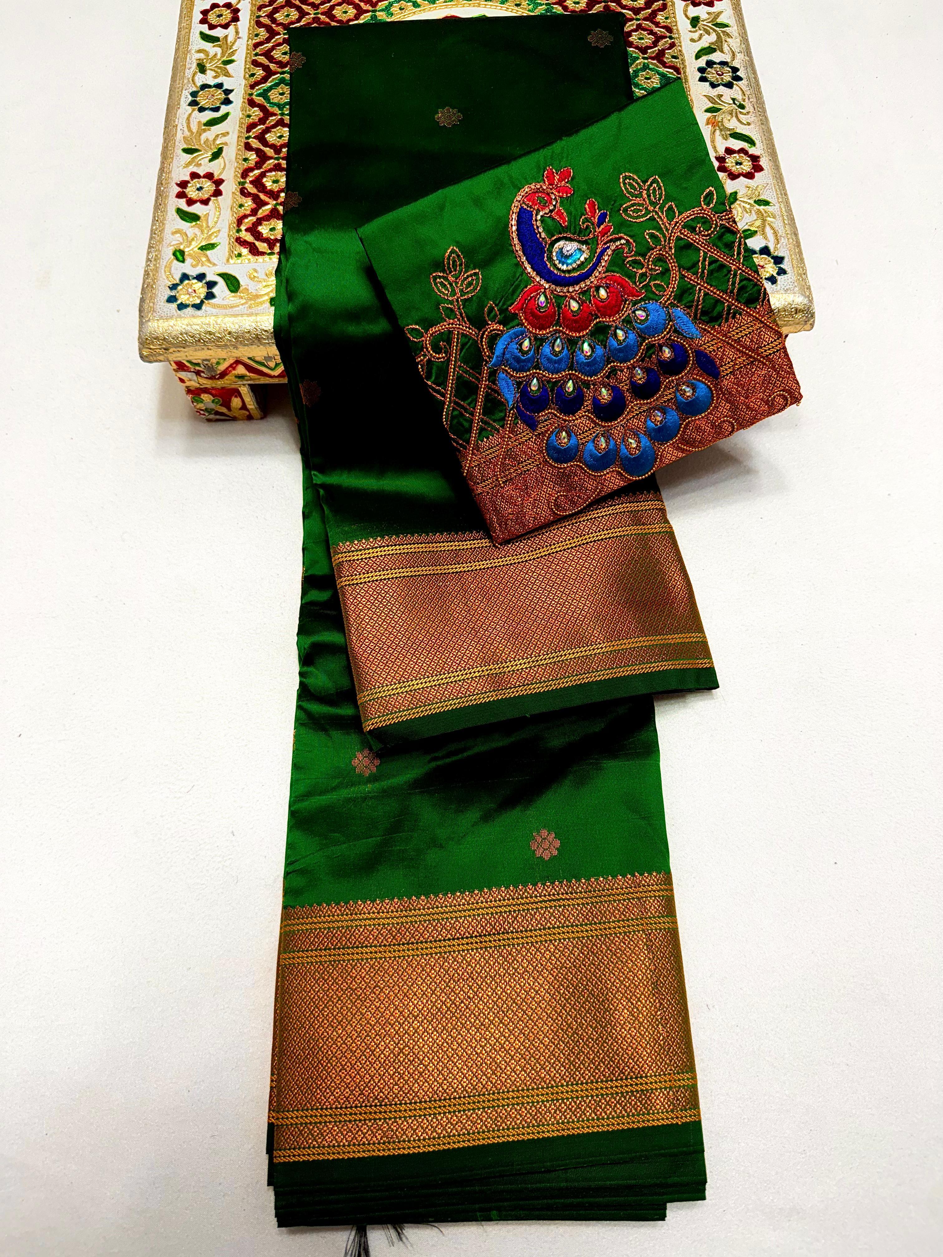 Maharani Paithani in Premium Tana Shiny Soft Silk  with Embroidered Blouse.