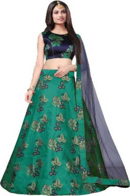 Attractive Silk Jacquard Semi Stitched Lehenga Choli for women in Green