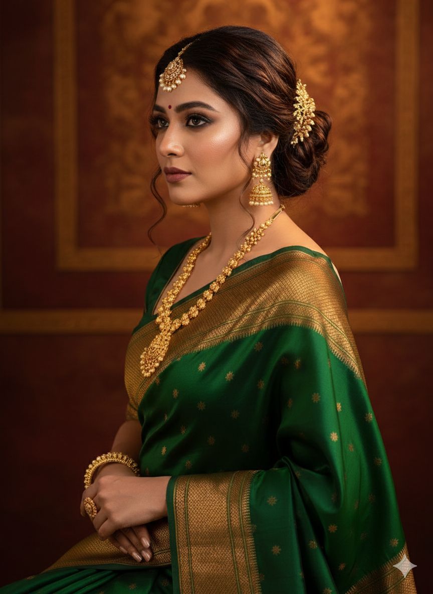 Traditional Tana Silk Kalanjali Paithani with rich Maharani pallu, crafted in premium pure soft silk. Featuring all-over Karnfuli butti, classic traditional border, and running blouse piece. A viral trending Paithani saree perfect for weddings, festivals, and special occasions.