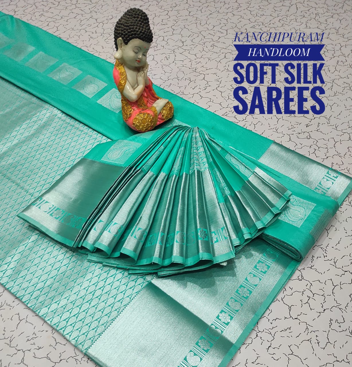 Premium Soft Silk Kanchipuram Saree with Copper Zari border &amp; rich pallu. Unique colors with contrast blouse. Perfect for weddings &amp; festive occasions.