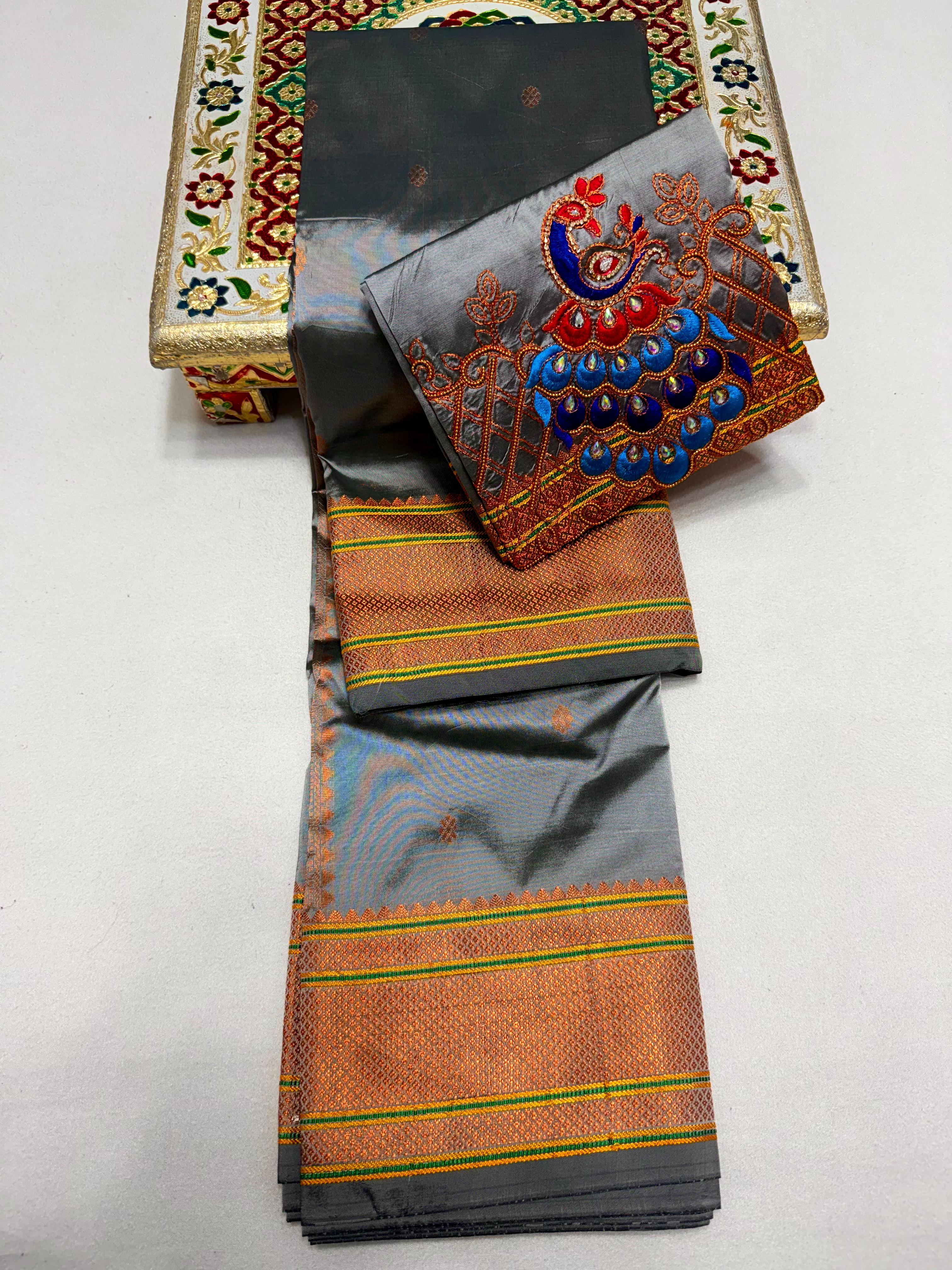 Tana Silk Premium Kalanjali Paithani Saree Kalanjali Buttis Handwork Embroidery Blouse Piece.