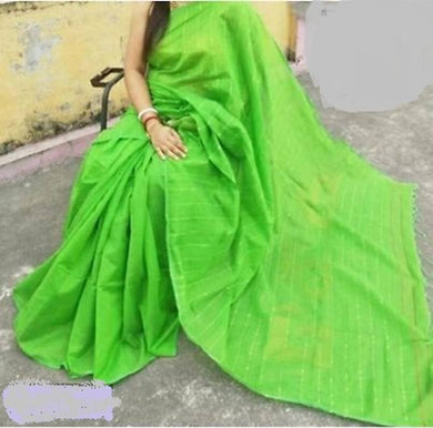 Attactive Handloom silk cotton sequence saree in green with running Blouse