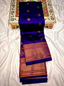 Traditional Kalanjali Paithani, Maharani Pallu with running Blouse. &nbsp;This traditional Yeola Kalanjali Paithani features a rich Maharani Pallu and intricate all over buttis. Made with premium shiny Tana Softy Silk and 100% premium Zari, it offers a luxurious look and feel. The running blouse piece allows for a customized fit. Elevate your wardrobe with this premium paithani saree.&nbsp;Traditional Yeola Kalanjali Paithani