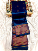 Load image into Gallery viewer, Traditional Kalanjali Paithani, Maharani Pallu with running Blouse. &nbsp;This traditional Yeola Kalanjali Paithani features a rich Maharani Pallu and intricate all over buttis. Made with premium shiny Tana Softy Silk and 100% premium Zari, it offers a luxurious look and feel. The running blouse piece allows for a customized fit. Elevate your wardrobe with this premium paithani saree.&nbsp;Traditional Yeola Kalanjali Paithani