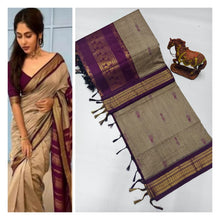 Load image into Gallery viewer, Upgrade your ethnic wardrobe with our Premium Soft Gadwal Paithani Srees. Made with high-quality materials, these sarees offer a soft and luxurious feel on the skin. Complete with a matching blouse piece, these sarees are perfect for traditional occasions. Elevate your style and make a statement with these premium sarees.