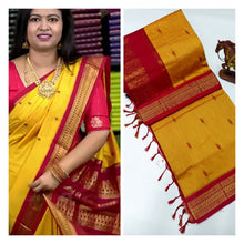 Load image into Gallery viewer, Upgrade your ethnic wardrobe with our Premium Soft Gadwal Paithani Srees. Made with high-quality materials, these sarees offer a soft and luxurious feel on the skin. Complete with a matching blouse piece, these sarees are perfect for traditional occasions. Elevate your style and make a statement with these premium sarees.