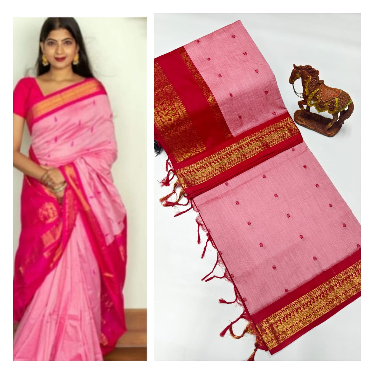 Premium Soft Gadwal Cotton Silk Shiny Paithani Srees with Running Blouse Piece.