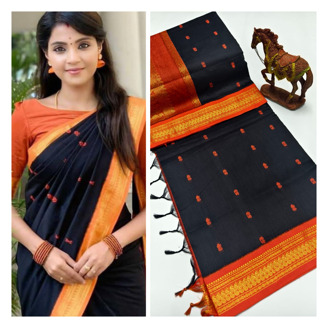 Premium Soft Gadwal Cotton Silk Shiny Paithani Srees with Running Blouse Piece.