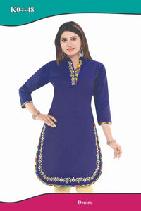 Beautiful Denim Blue Cotton Silk Kurti for women