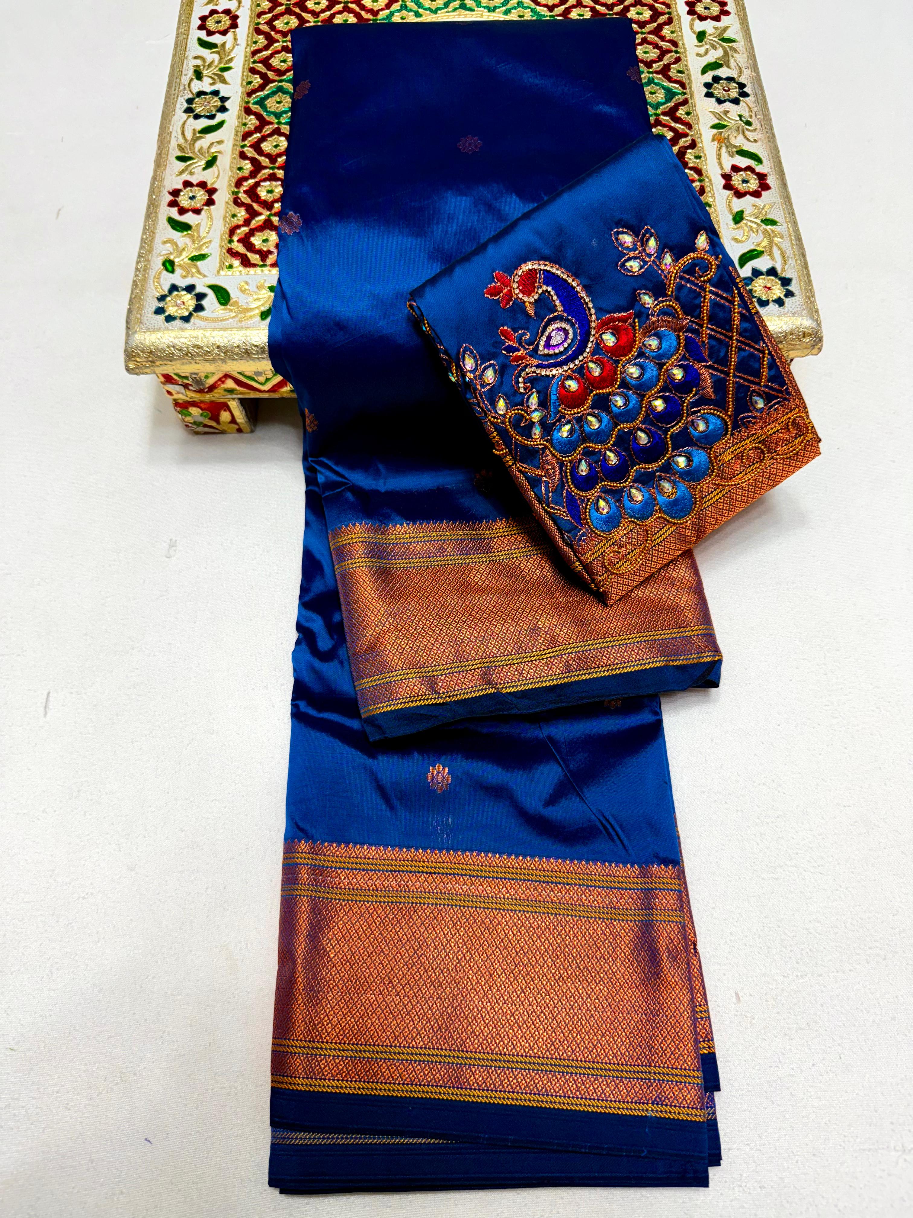 Tana Silk Premium Kalanjali Paithani Saree Kalanjali Buttis Handwork Embroidery Blouse Piece.