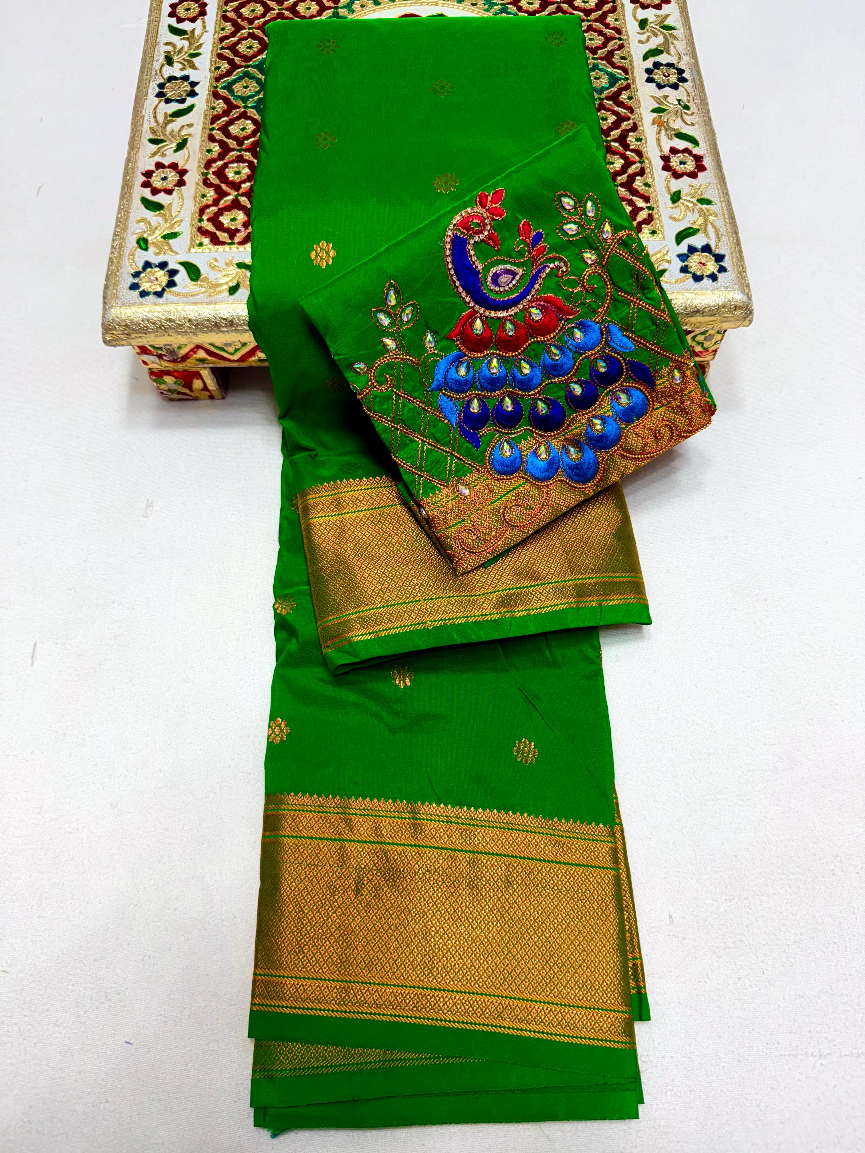 Tana Silk Premium Kalanjali Paithani Saree Kalanjali Buttis Handwork Embroidery Blouse Piece.
