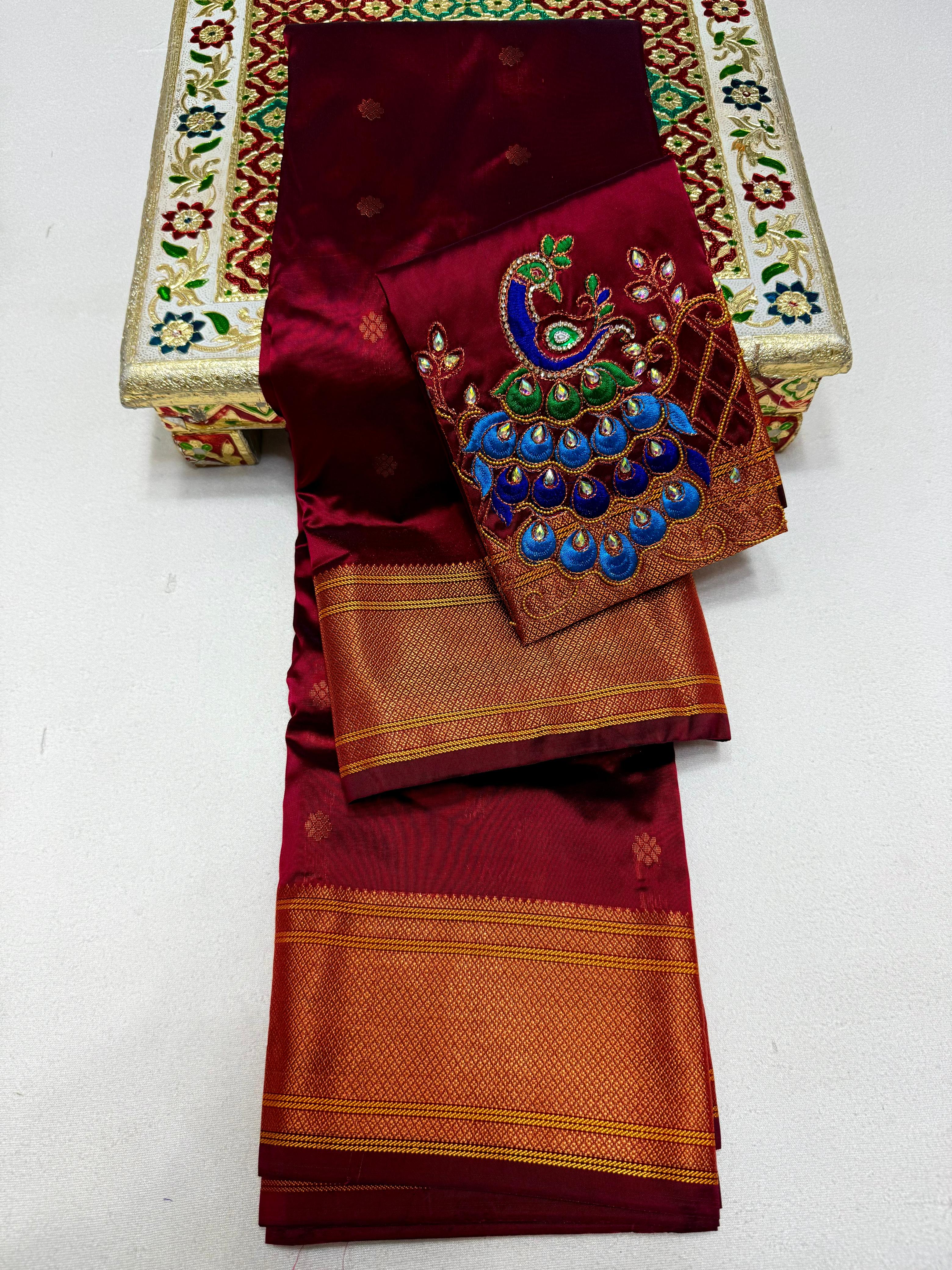 Tana Silk Premium Kalanjali Paithani Saree Kalanjali Buttis Handwork Embroidery Blouse Piece.