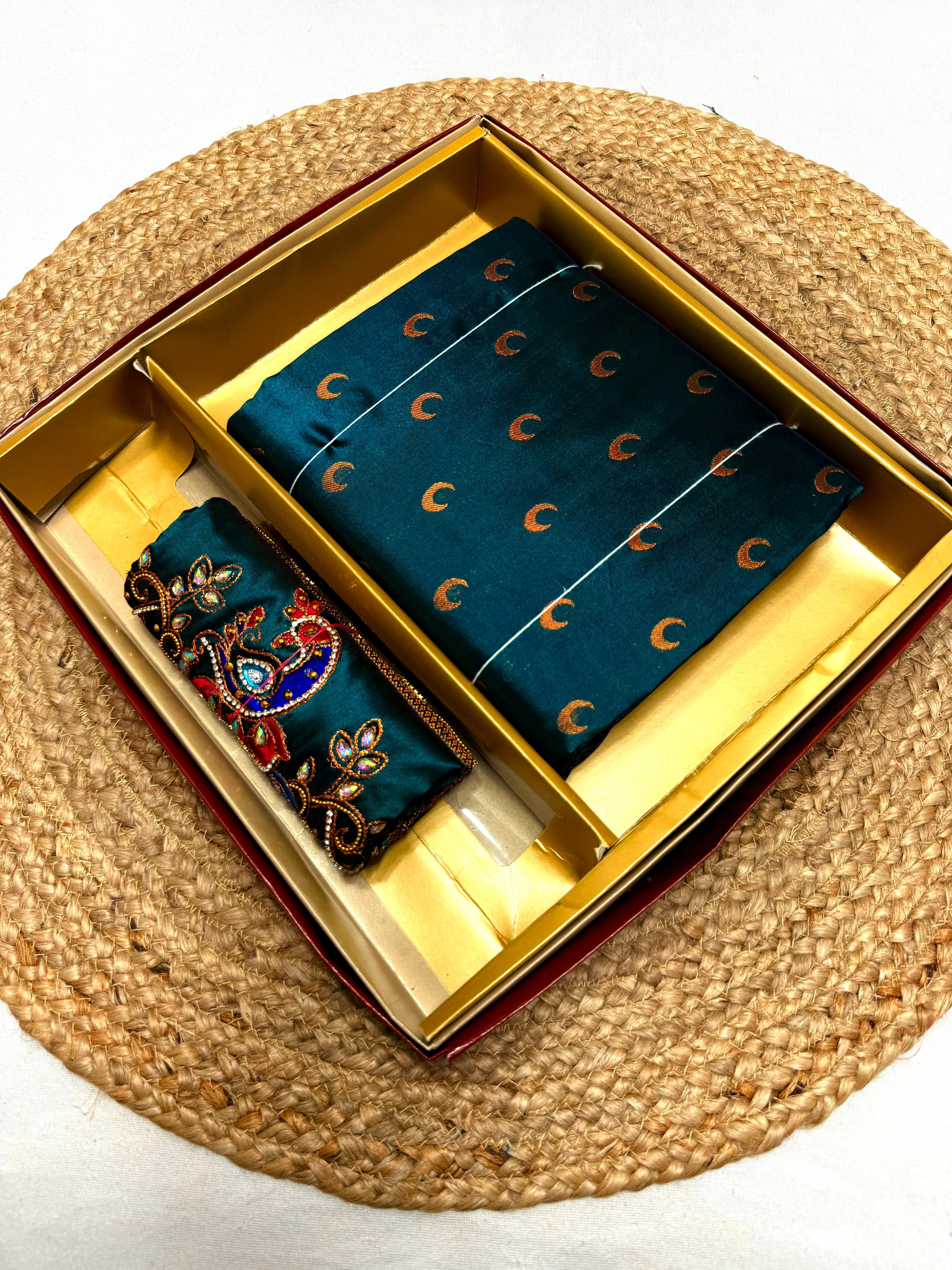 Chandrakor Kalanjali Paithani Saree in Pure Tana Soft Silk Allover Buttis, 4*1 Peacock Pallu with Embroidered Blouse