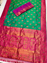 Load image into Gallery viewer, Kanjeevaram Paithani with Tassle Gonda Work All Over Butti &amp; Brocade Blouse Green, Pink