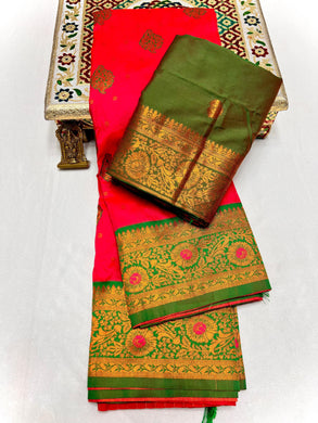 Kanjeevaram Paithani with Tassle Gonda Work All Over Butti & Brocade Blouse Red, Yellow