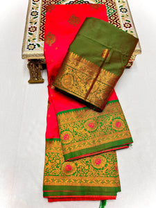 Kanjeevaram Paithani with Tassle Gonda Work All Over Butti & Brocade Blouse Red, Yellow