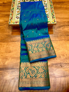 Kanjivaram Premier Tana Soft Silk Piathani Zari Butti with running Blouse.