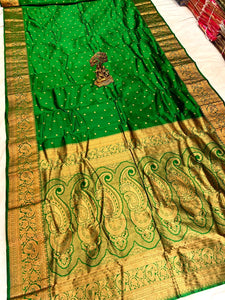 Kanjivaram Premier Tana Soft Silk Piathani Zari Butti with running Blouse.