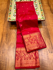 Kanjivaram Premier Tana Soft Silk Piathani Zari Butti with running Blouse.