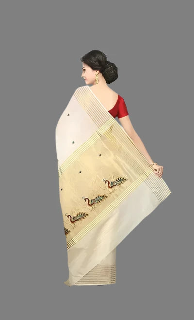 Cotton White Solid Kasavu Saree with Blouse piece

Color: White
Fabric: Cotton
Type: Saree with Blouse piece
Style: Solid
Design Type: Kasavu
Saree Length: 5.5 (in metres)
Blouse Length: 0.8 (in metres)
Imp Note: With running blouse, Handwash only

This Cotton White Solid Kasavu Saree with Blouse piece is expertly crafted with cotton for a comfortable and stylish wear. The handwash feature ensures easy maintenance, making it a perfect addition to your wardrobe. Elevate your look with this versatile saree.