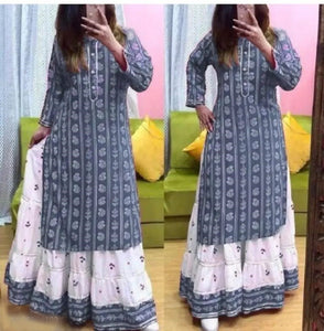 Alluring Rayon Printed Kurta with Skirt Set For Women