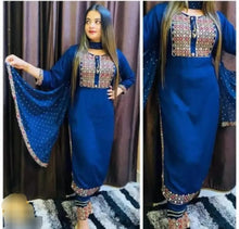 Load image into Gallery viewer, Classic Rayon Embroidered Kurta, Bottom and Dupatta set for Women