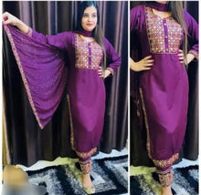 Load image into Gallery viewer, Classic Rayon Embroidered Kurta, Bottom and Dupatta set for Women