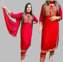 Load image into Gallery viewer, Classic Rayon Embroidered Kurta, Bottom and Dupatta set for Women.&nbsp;

Size: M, L, XL, 2XL

&nbsp;Neck Style: &nbsp;Boat Neck
&nbsp;Color:&nbsp; Green,Blue, Purple, Maroon
&nbsp;Fabric: &nbsp;Rayon
&nbsp;Pack Of: &nbsp;Single
&nbsp;Type: &nbsp;Kurta, Bottom and Dupatta Set
&nbsp;Style: &nbsp;Aari Work
&nbsp;Design Type: &nbsp;A-Line
&nbsp;Sleeve Length: &nbsp;3/4 Sleeve
&nbsp;Occasion: &nbsp;Party
&nbsp;Kurta Length:&nbsp; Above calf
&nbsp;Sleeve Style: &nbsp;Set-in Sleeve

Introducing our classic Rayon 