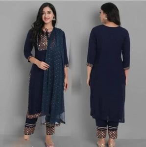 Classic Rayon Embroidered Kurta, Bottom and Dupatta set for Classic Women