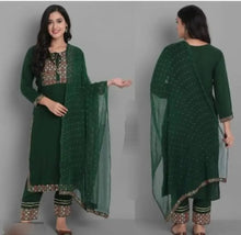 Load image into Gallery viewer, Classic Rayon Embroidered Kurta, Bottom and Dupatta set for Classic Women.

Size: M, L, XL, 2XL

&nbsp;Neck Style: &nbsp;Boat Neck
&nbsp;Color:&nbsp; Green,Blue, Purple(Wine), Maroon
&nbsp;Fabric: &nbsp;Rayon
&nbsp;Pack Of: &nbsp;Single
&nbsp;Type: &nbsp;Kurta, Bottom and Dupatta Set
&nbsp;Style: &nbsp;Aari Work
&nbsp;Design Type: &nbsp;A-Line
&nbsp;Sleeve Length: &nbsp;3/4 Sleeve
&nbsp;Occasion: &nbsp;Party
&nbsp;Kurta Length:&nbsp; Above calf
&nbsp;Sleeve Style: &nbsp;Set-in Sleeve

Classic Rayon Embroide