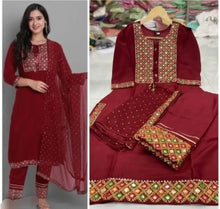 Load image into Gallery viewer, Classic Rayon Embroidered Kurta, Bottom and Dupatta set for Classic Women