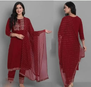 Classic Rayon Embroidered Kurta, Bottom and Dupatta set for Classic Women