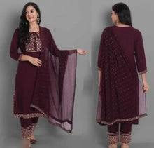 Load image into Gallery viewer, Classic Rayon Embroidered Kurta, Bottom and Dupatta set for Classic Women