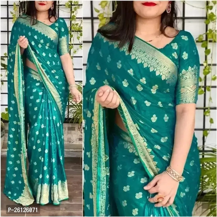 Beautiful Lichi Silk Jacquard Work Saree for Women Green