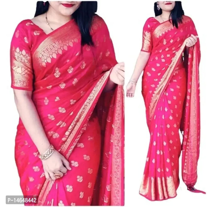 Beautiful Lichi Silk Jacquard Work Saree for Women Pink