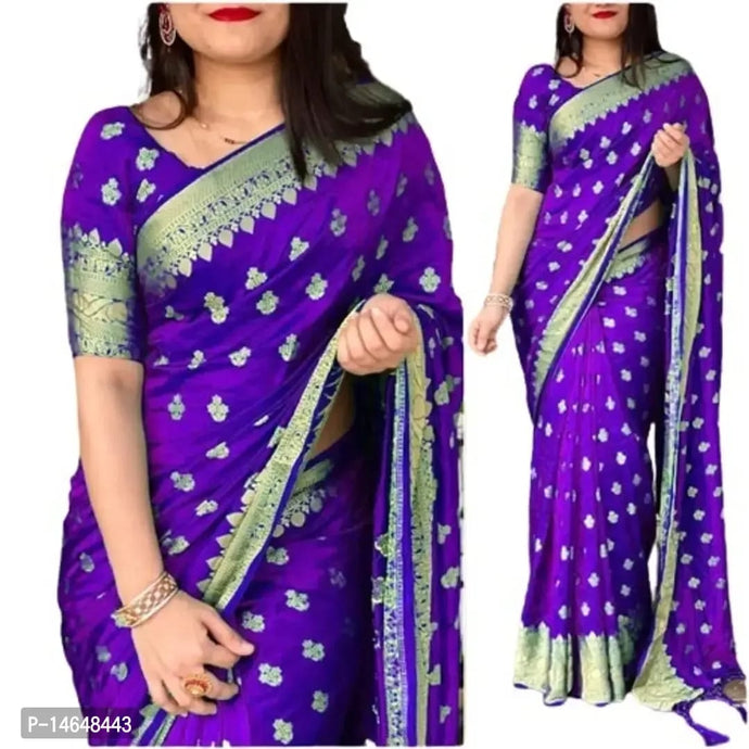 Beautiful Lichi Silk Jacquard Work Saree for Women Blue Purplish