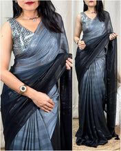 Load image into Gallery viewer, Georgette dark pedding sarees with glittering touch pallu with gloosy print+Blouse.