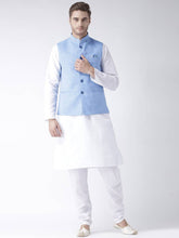 Load image into Gallery viewer, Blue Blended Solid Nehru Jackets for Men for Festive use.