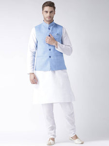 Blue Blended Solid Nehru Jackets for Men for Festive use.